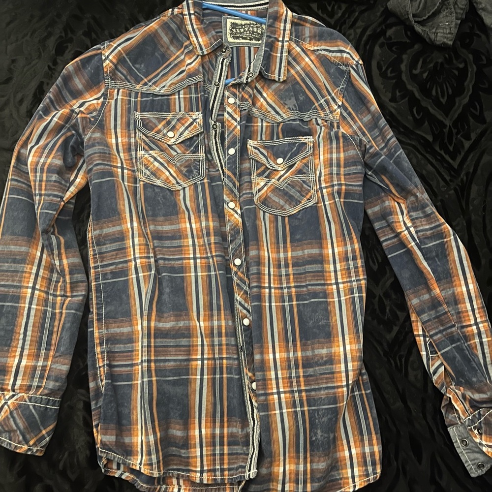 BKE dress shirt Large blue orange white